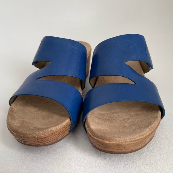 Dansko Lacee Platform Sandal Slide Shoe Cobalt Blue Burnished Leather Open Toe - Picture 6 of 12